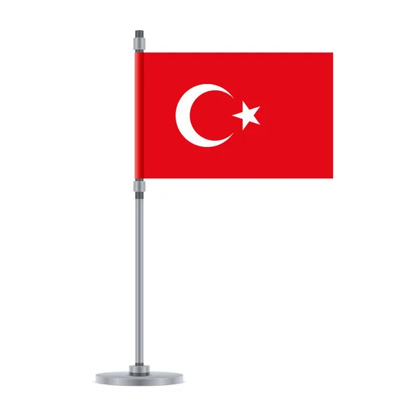 Дизайн Флага Турецкий Флаг Металлическом Шесте Изолированный Шаблон Ваших Проектов — стоковый вектор