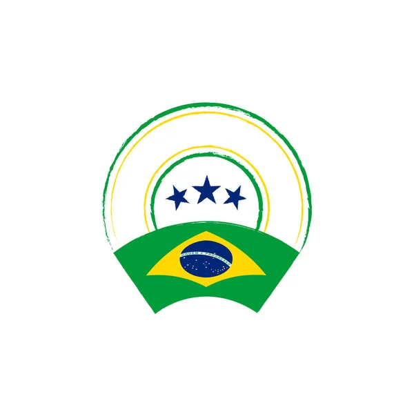 Desain Cap Dan Bendera Cap Retro Dengan Bendera Brasil Pada - Stok Vektor