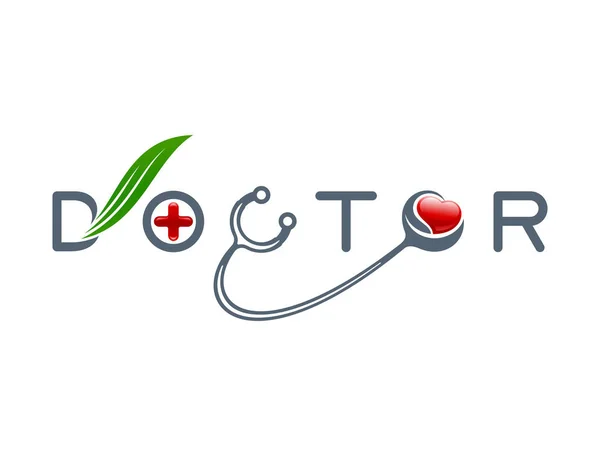 Logo Dokter Tipografi Dengan Ikon Medis Pada Latar Belakang Putih - Stok Vektor