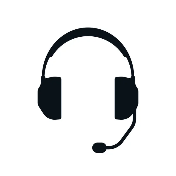 Fejhallgató Mikrofon Silhouette Fehér Háttér — Stock Vector