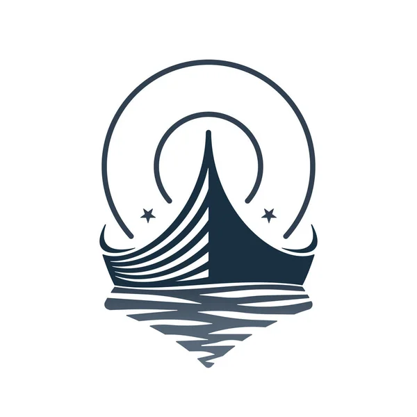 Holzboot Und Wellen Auf Weißem Hintergrund Vektor Illustration Logos — Stockvektor