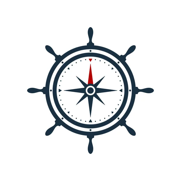 Ship Wheel Compass Rose White Background Nautical Icon Design — Stock Vector