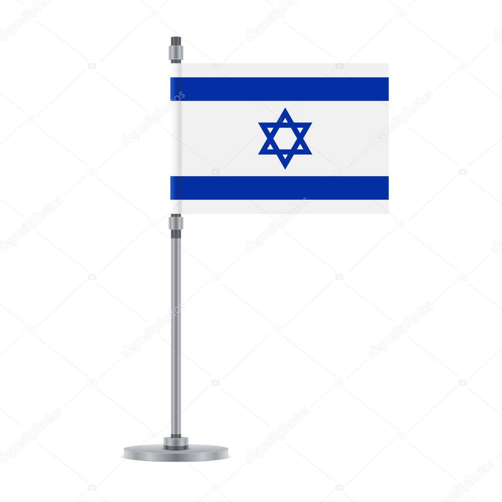 Flag design. Israeli flag on the metallic pole. Isolated template for your designs. Vector illustration.