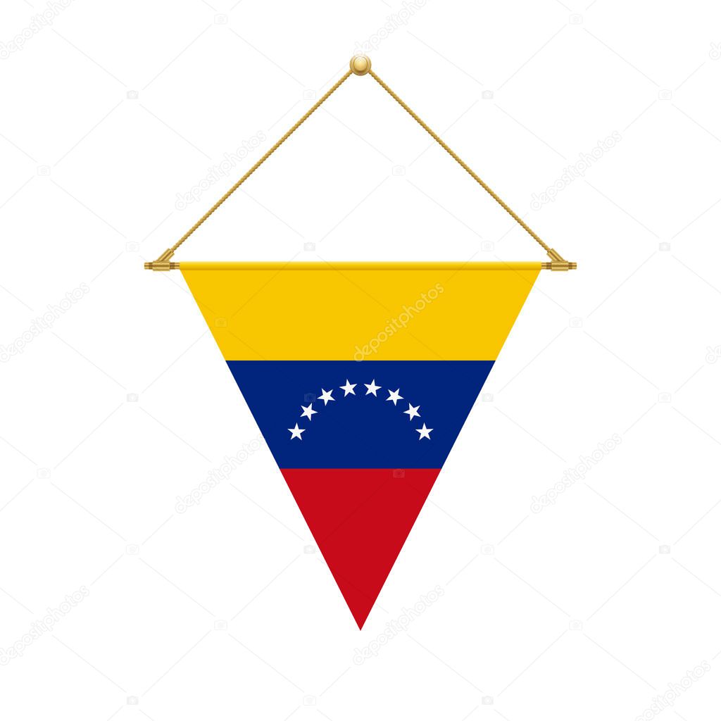Flag design. Venezuelan triangle flag hanging. Isolated template for your designs. Vector illustration.