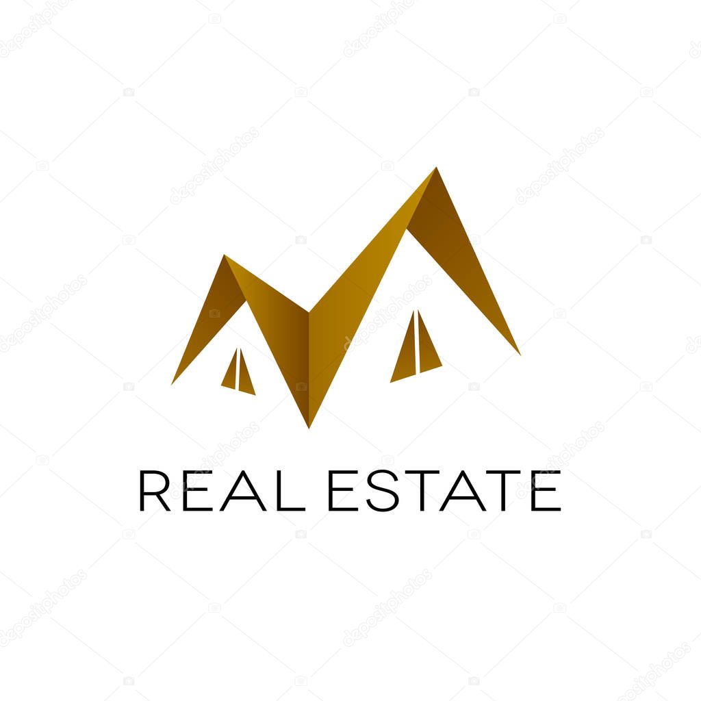 Design of real estate logo on white background. Roof shape. Isolated vector illustration.