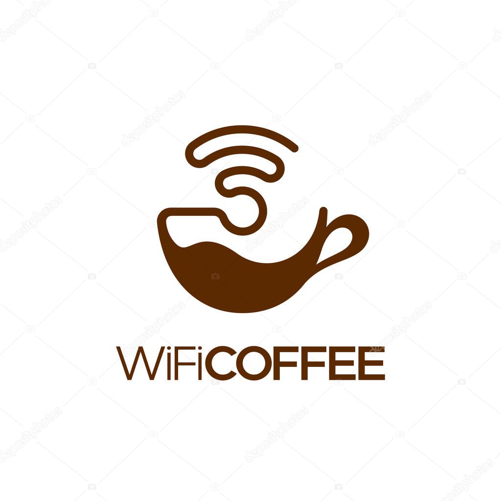 Design of wifi coffee logo on white background. Isolated vector illustration.