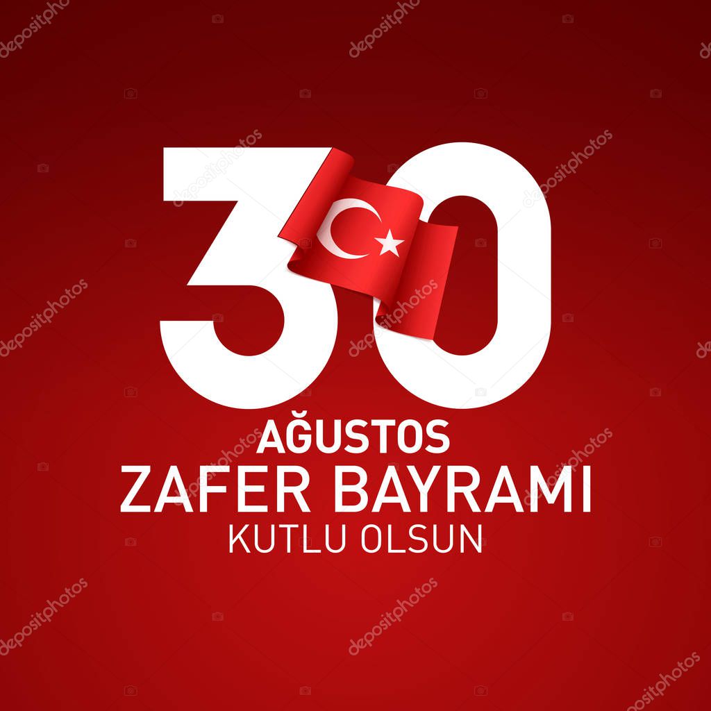 30 Agustos Zafer Bayrami - Translation: August 30, Victory Day of Turkey. Greeting card concept on red background.