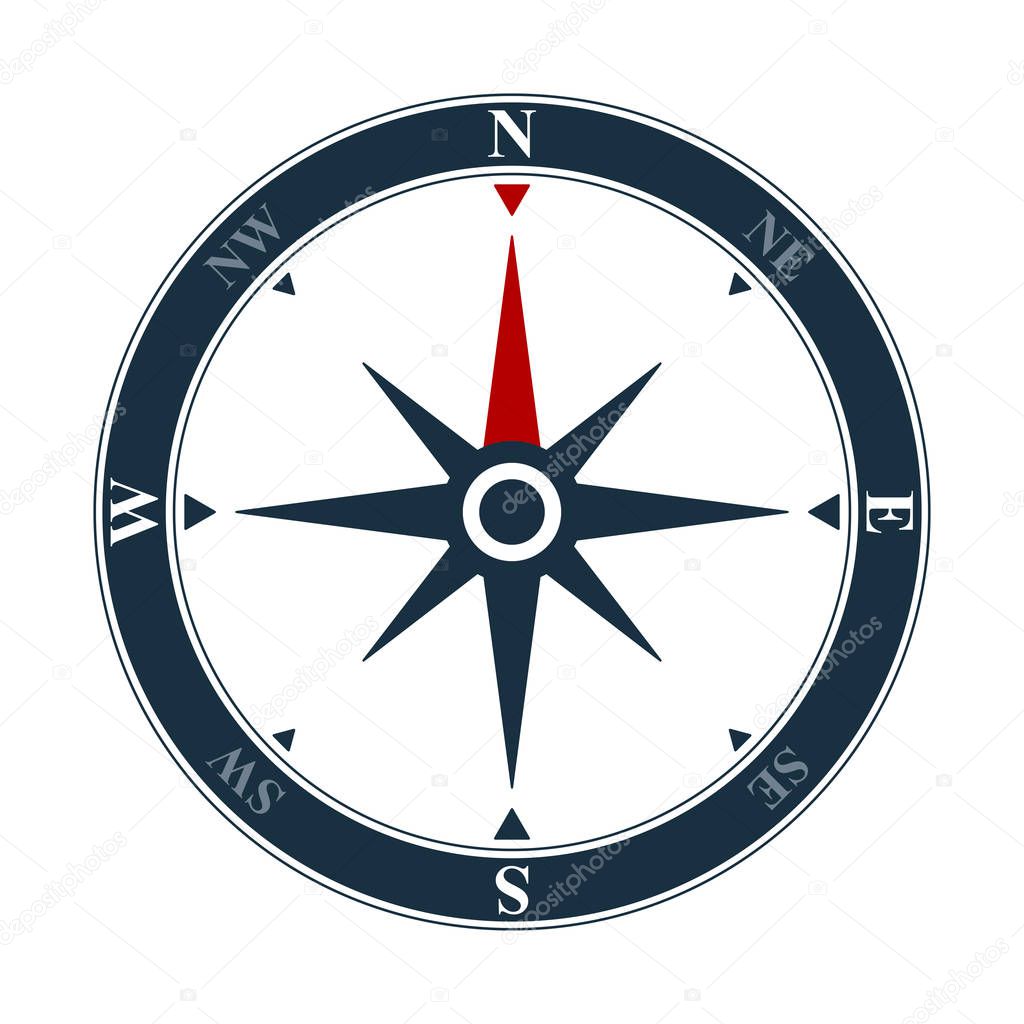 Vector compass rose on white background. Vector compass design