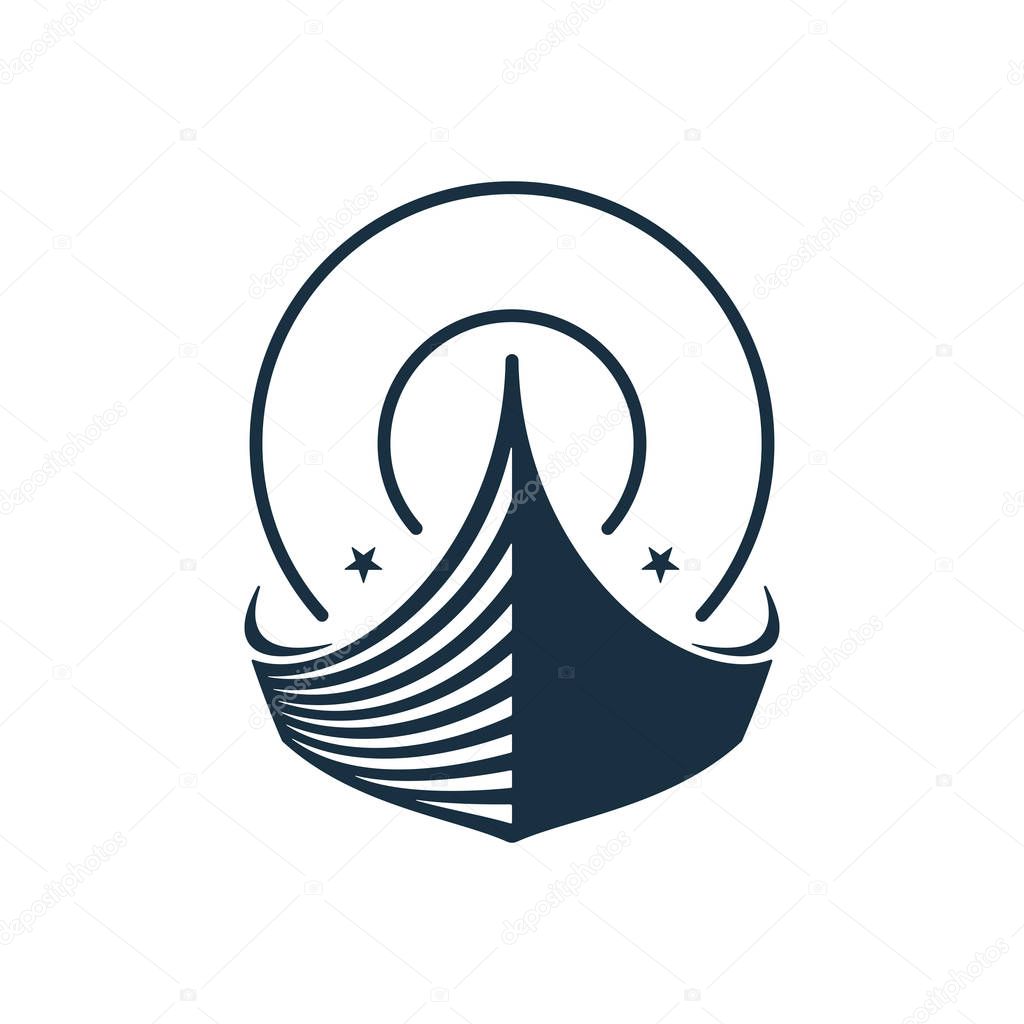 Wooden boat on white background. Vector illustration logos.