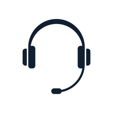 Beyaz arka plan üzerinde mikrofon kulaklık. Düz vektör kulaklık tasarımı.