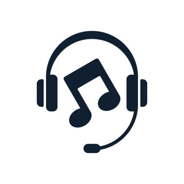Kulaklık ve beyaz arka planda müzik notu. Düz vektör kulaklık tasarımı.