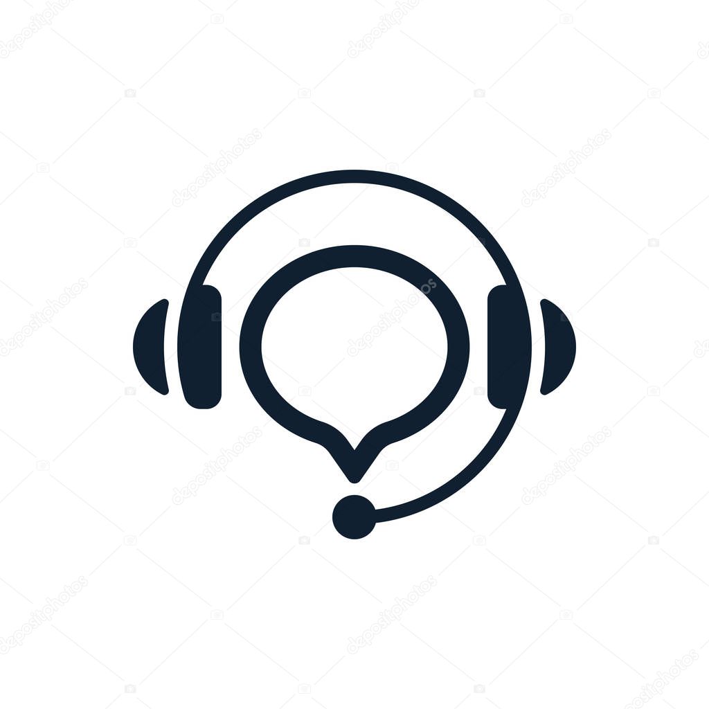 Support with speech bubble on white background. Flat vector support icon design.