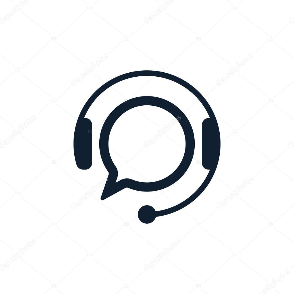 Support with speech bubble on white background. Flat vector support icon design.