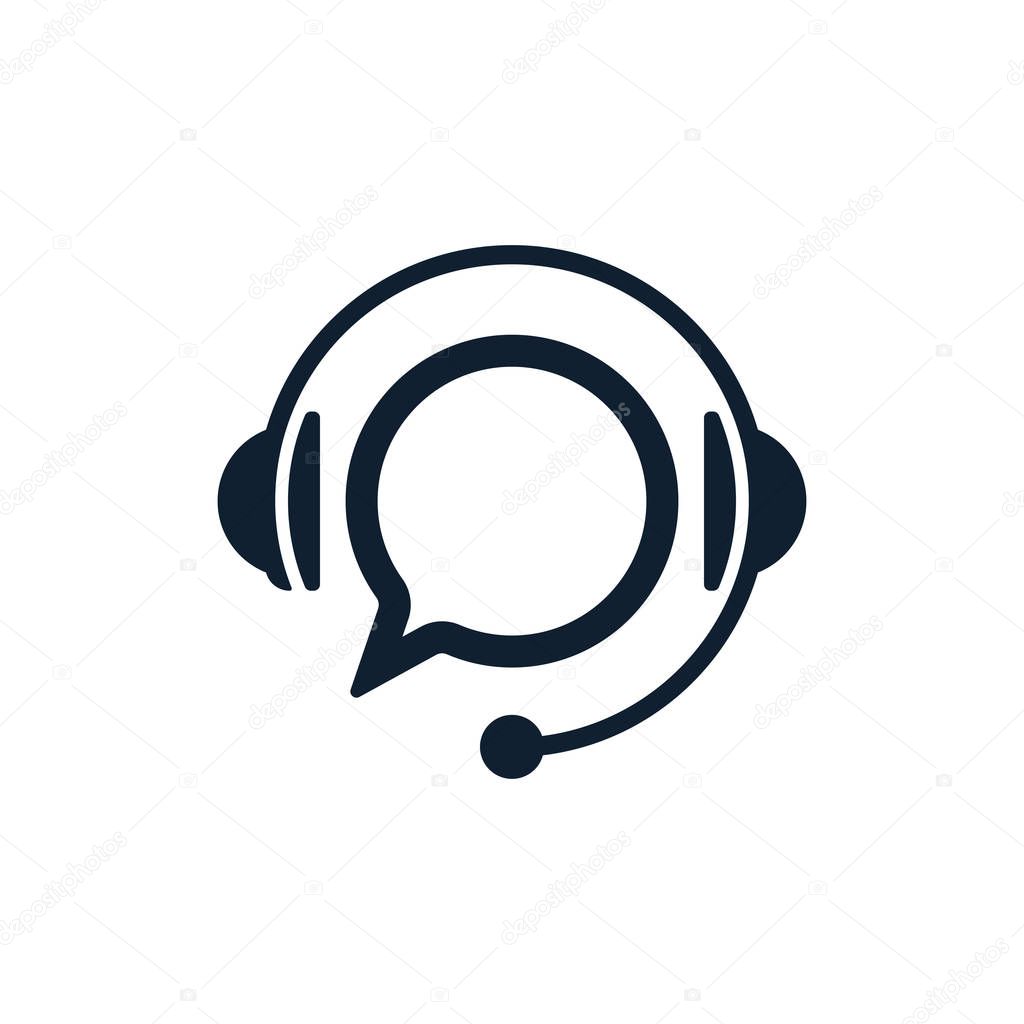 Support with speech bubble on white background. Flat vector support icon design.