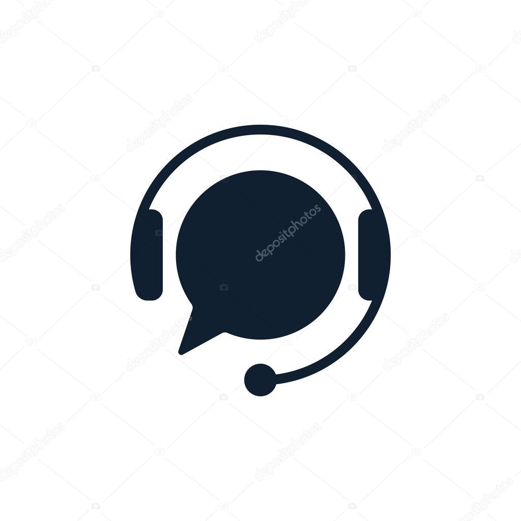 Support with speech bubble on white background. Flat vector support icon design.