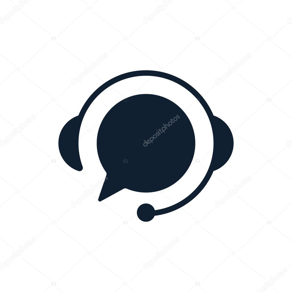 Support with speech bubble on white background. Flat vector support icon design.