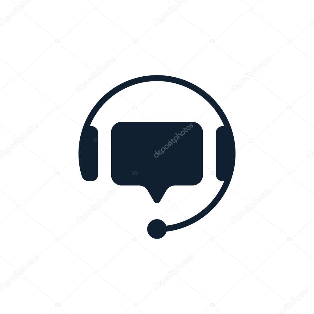 Support with speech bubble on white background. Flat vector support icon design.