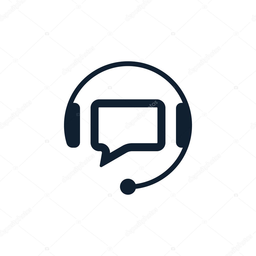 Support with speech bubble on white background. Flat vector support icon design.