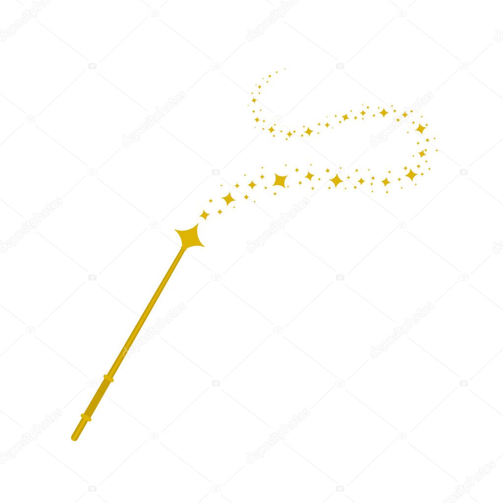 Magic wand with comet shape on white background. Magical equipments vector design.