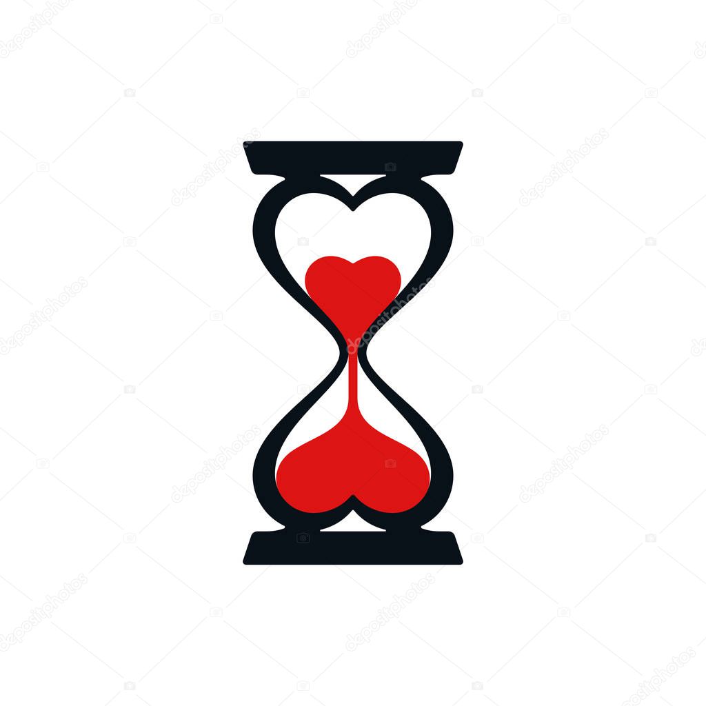 Heart shaped hourglass on white background. Romance icons design.