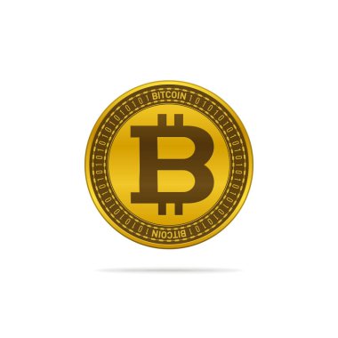 Beyaz arka planda altın renkli bitcoin. Para birimi simgesi tasarımı.