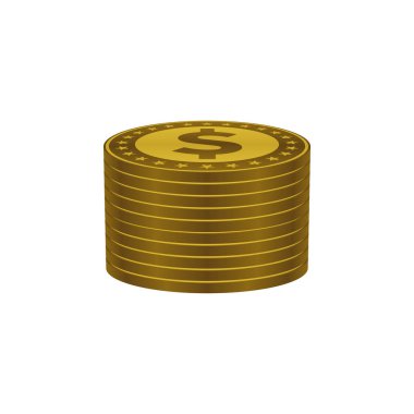 Altın renkli madeni paralar beyaz arka planda. Para birimi simgeleri tasarımı.