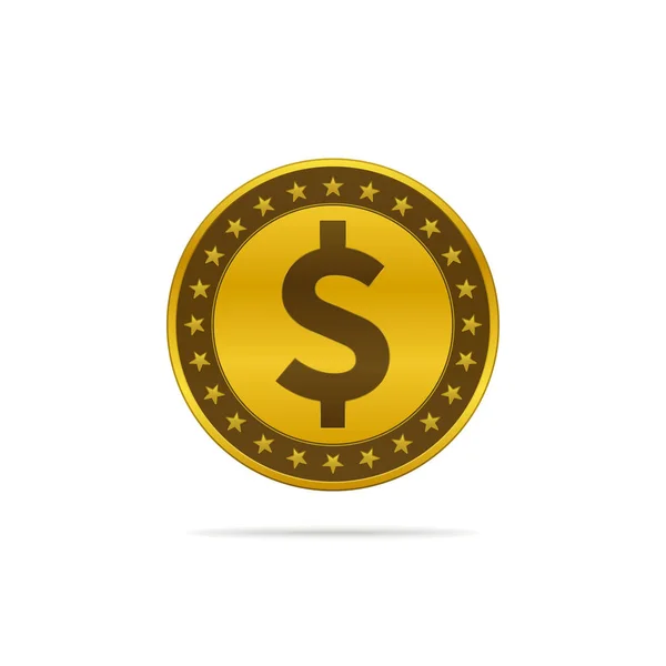 Zlatý Dolar Mince Bílém Pozadí Návrh Ikon Měny — Stockový vektor