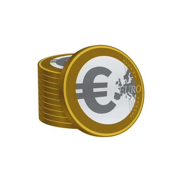 Gold Colored Euro Coins Stack White Background Currency Icons Design — Stock Vector