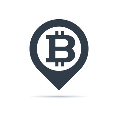 Beyaz zemin üzerinde bitcoin sembolü olan adres simgesi. Para birimi simgesi tasarımı.
