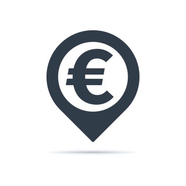 Beyaz arkaplanda avro sembolü olan adres simgesi. Para birimi simgesi tasarımı.