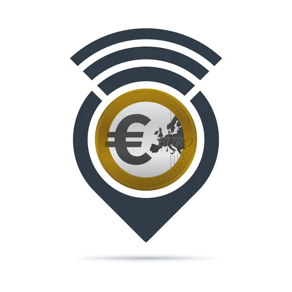 Símbolo Euro Color Oro Icono Del Pin Dirección Con Onda — Vector de stock