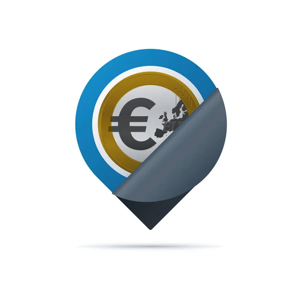 Símbolo Euro Color Oro Icono Del Pin Dirección Con Recubrimiento — Vector de stock