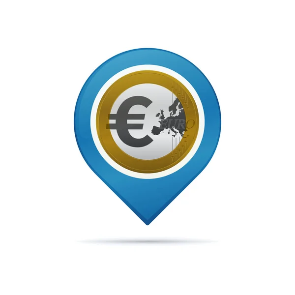 Icono Pin Dirección Color Oro Con Símbolo Euro Fondo Blanco — Vector de stock