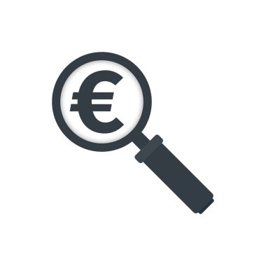 Euro simgesi beyaz arka plan üzerinde olan Büyüteç. Finans simgesi tasarım.