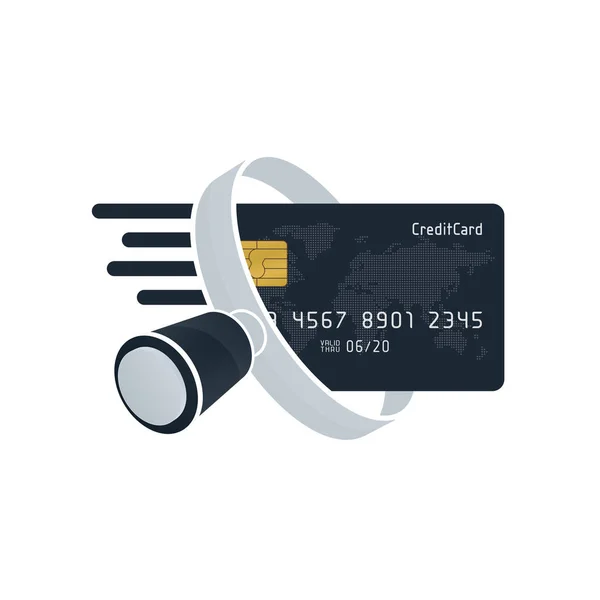 Cartão Crédito Preto Lupa Branca Fundo Branco Design Ícone Finanças — Vetor de Stock