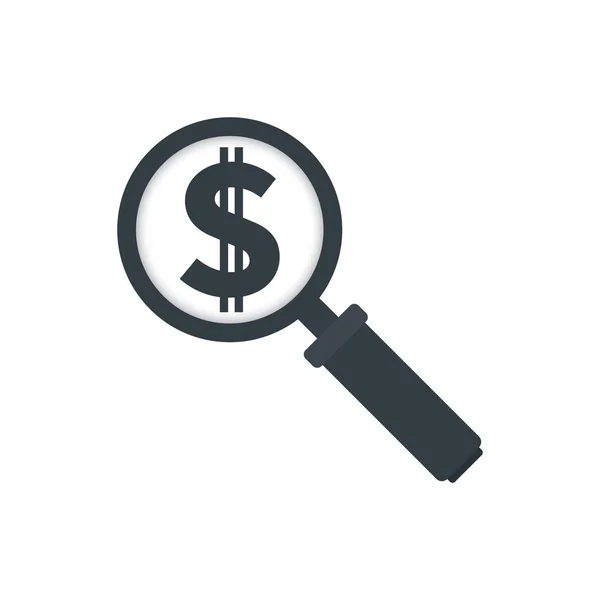 白色背景上有美元标志的放大镜 财务图标设计 — 图库矢量图片
