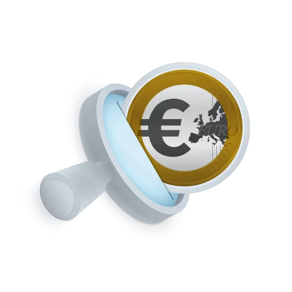 Pièce Euros Loupe Sur Fond Blanc Conception Icône Finance — Image vectorielle