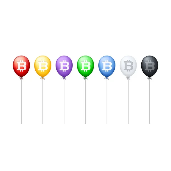 Выстроились Различные Цветные Шары Символом Bitcoin Белом Фоне Дизайн Иконок — стоковый вектор