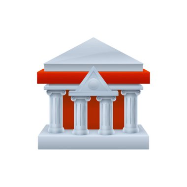 Üç boyutlu beyaz arka plan üzerine açık görünümü oluşturma banka. Buildinge simgesi tasarım.