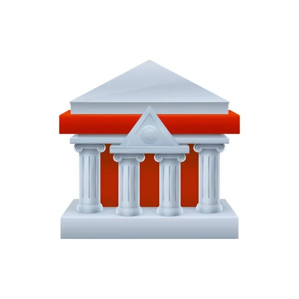 Dreidimensionale Ansicht Des Bankgebäudes Auf Weißem Hintergrund Ikonen Design — Stockvektor