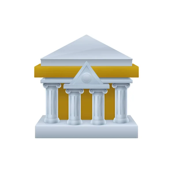 Dreidimensionale Ansicht Des Bankgebäudes Auf Weißem Hintergrund Design Von Bausymbolen — Stockvektor