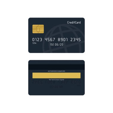 Beyaz arka planda harita desenli siyah kredi kartı. Finans kavramı tasarımı.