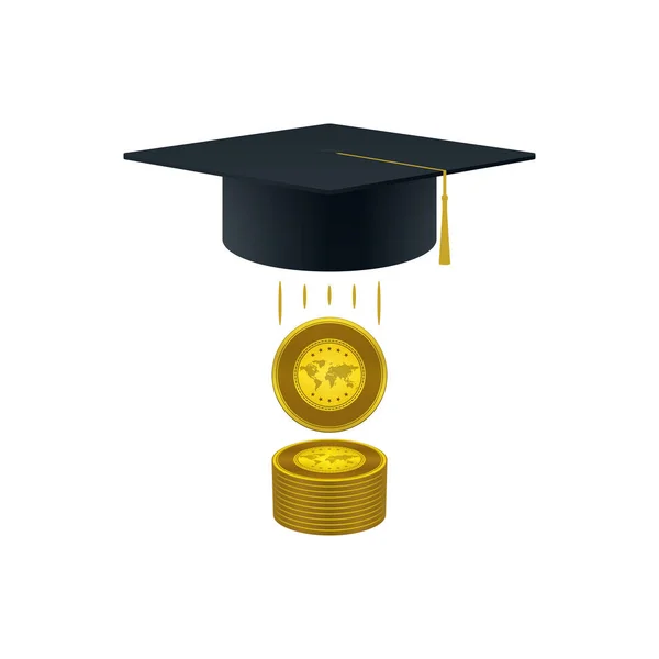 教育支援アイコン金と白の背景に卒業キャップをスタックします 金融の概念設計 — ストックベクタ