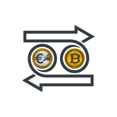 Euro ve bitcoin beyaz zemin üzerine alışverişi kavramı. Mali konsept tasarımı.
