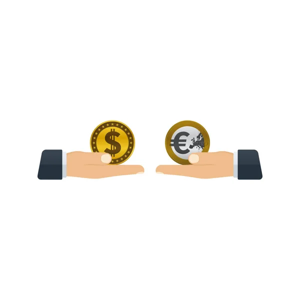 Hands Giving Dollar Euro Each Other White Background Financial Concept — Stock Vector