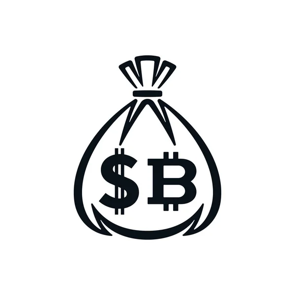 Pengar väska ikonen med dollartecken och bitcoin — Stock vektor