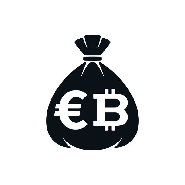 Para çantası simgesini euro simgesini ve bitcoin ile — Stok Vektör
