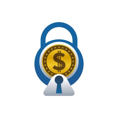 Finansal güvenlik simgesi, asma kilit ve dolar işareti