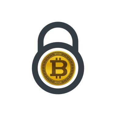 Finansal güvenlik simgesi, asma kilit ve bitcoin