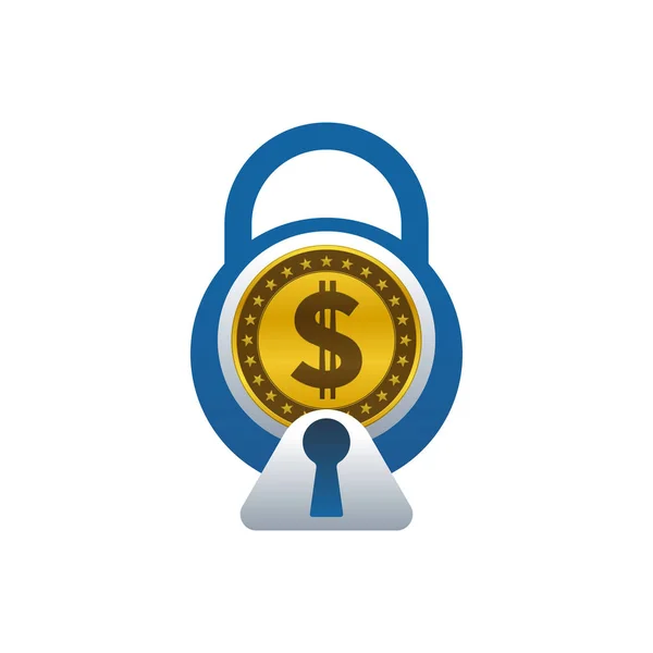 Financial security icon, padlock and dollar sign